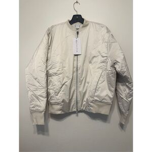 Women's Athleta satin water repellent bomber jacket in ivory, size M, NWT